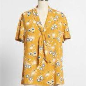 ModCloth mustard yellow sunglasses print blouse